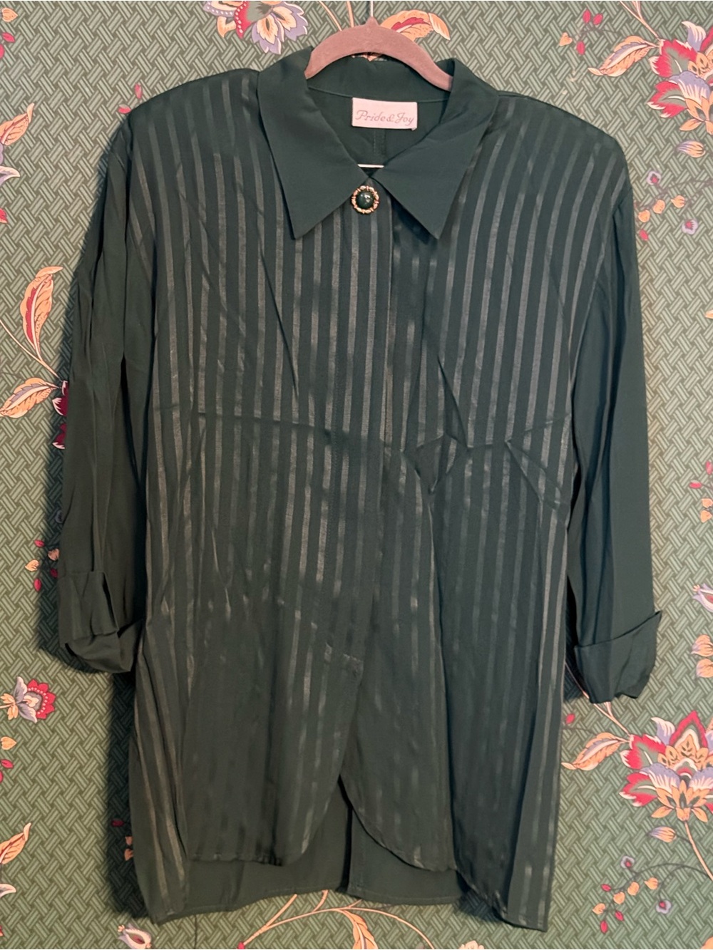 Pride & Joy Forest Green Striped Button Blouse and pants set